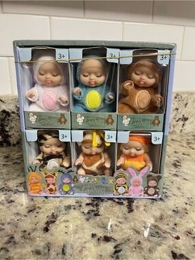 Set of 6 Baby Doll Figures in Pastel Costumes lovely animal outfits gift toys